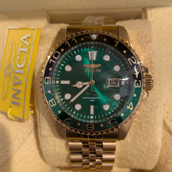 Invicta Pro Diver 30623 Gold Band Green Dial 43mm Case Wrist Watch for Men - New - Picture 2 of 4
